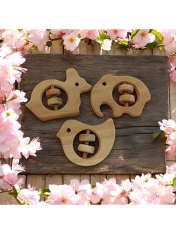 neemtoys - Baby Light Brown Natural Neem Wooden Design Rattles (Pack of 3)