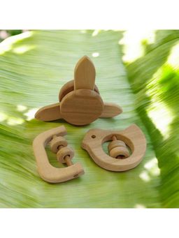 neemtoys - Baby Brown Neem Wooden Design Rattles (Pack of 3)