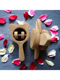 neemtoys - Baby Light Brown Natural Neem Wooden Rattles (Pack of 2)