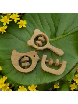 neemtoys - Baby Brown Natural Neem Wooden Rattles (Pack of 3)