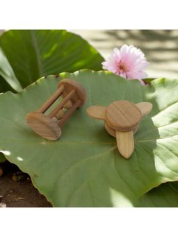 neemtoys - Baby Light Brown Natural Neem Wooden Rattles (Pack of 2)