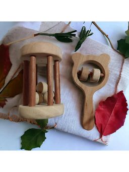 neemtoys - Baby Brown Natural Neem Wooden Rattles (Pack of 2)