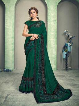 Odette - Green Lycra Designer Saree with Unstitched Blouse