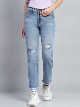 Monte Carlo - Women's Blue Solid Mild Distressed Denim