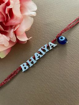 Digital Dress Room - Silver Plated Bhaiya & Blue Evil Eye Rakhi