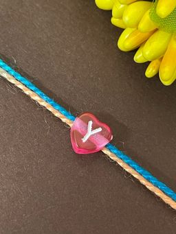 Digital Dress Room - Letter Y Colorful Heart Kids Rakhi