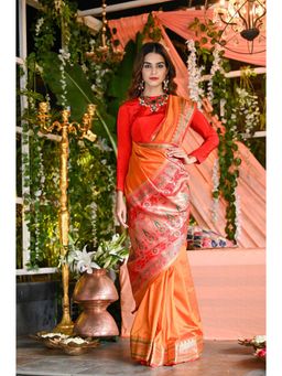 Beatitude - Orange Soft Silk Banarasi Woven Saree Paithani Pallu with Unstitched Blouse