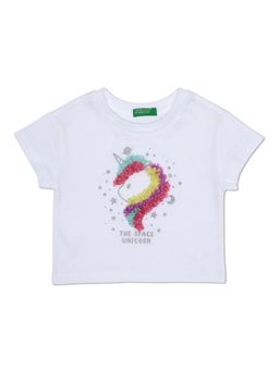 United Colors of Benetton - Girls White Embellished/ Sequined Top