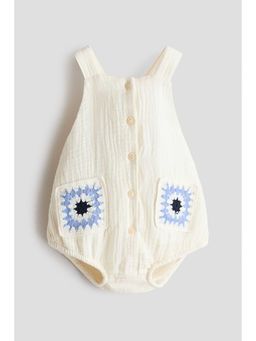 H&M - Girls White Cotton Muslin Romper Suit