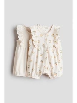 H&M - Girls White 2-Pack Frill-Detail Romper Suits
