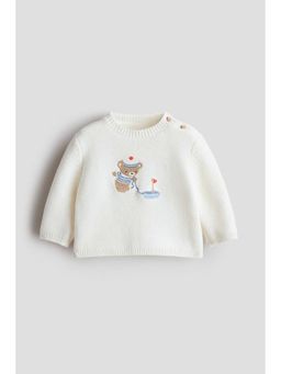 H&M - Boys White Embroidery-Detail Cotton Jumper