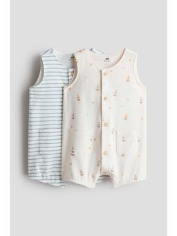 H&M - Boys Multi-Color 2-Pack Cotton Romper Suits
