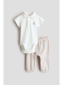 H&M - Boys White 2-Piece Polo Bodysuit And Trousers Set