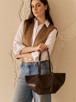 ZAMANA - Women Brown Leather Solid Handbag