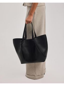 ZAMANA - Women Black Leather Solid Tote Bag