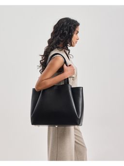 ZAMANA - Women Black Leather Solid Tote Bag