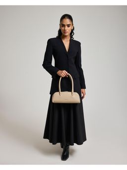 ZAMANA - Women Cream Leather Textured Handbag