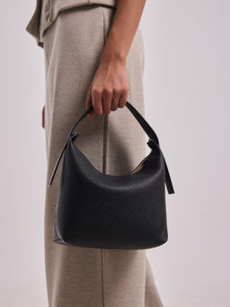 ZAMANA - Women Black Leather Textured Sling Bag with Detachable Strap