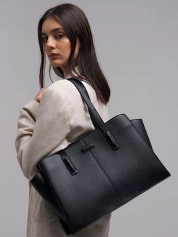 ZAMANA - Women Black Leather Solid Handbag