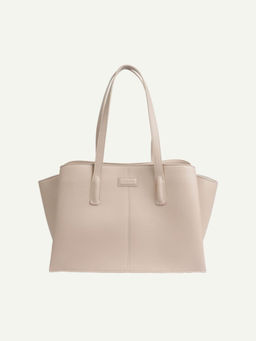 ZAMANA - Women Cream Leather Solid Handbag