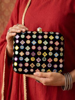 ARTKLIM - Jewel Mosaic Mirror Embellished Embroidery Clutch Bag with Detachable Strap