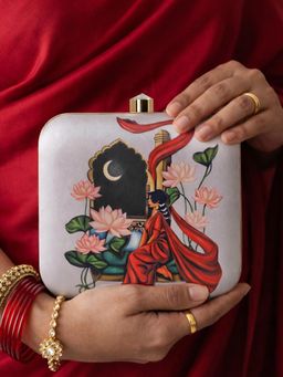 ARTKLIM - Moonlit Serenity Lotus Garden Printed Clutch Bag with Detachable Strap