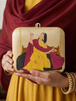 ARTKLIM - Golden Grace Festive Muse Printed Clutch Bag with Detachable Strap