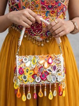 ARTKLIM - Multicolour Floral Beaded Handbag with Detachable Strap