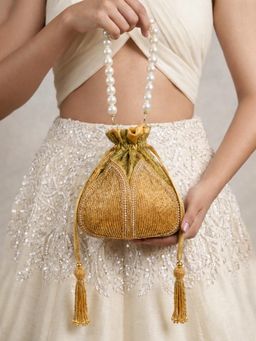 ARTKLIM - Royal Golden Pearl Potli with Detachable Strap