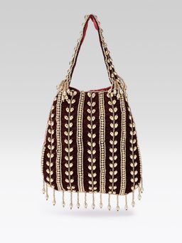 Fabbhue - Women Maroon Velvet Embellished Handbag