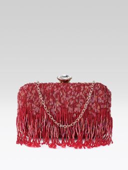 Fabbhue - Women Red Velvet Embellished Clutch