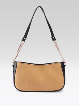 Fabbhue - Women Mustard Synthetic Leather Stripes Handbag