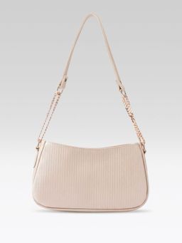 Fabbhue - Women Gold Synthetic Leather Stripes Handbag