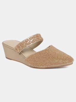 W - Embellished Rose Gold Pointed Toe Wedges
