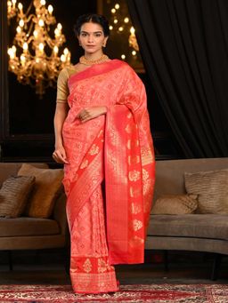 Beatitude - Pink Woven Banarasi Saree with Unstitched Blouse
