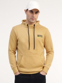 MountMiller - Men Mustard Lycra Solid Regular Fit Hoodie