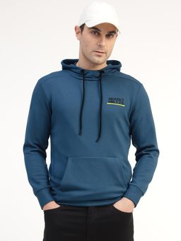 MountMiller - Men Blue Lycra Solid Regular Fit Hoodie