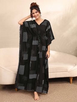 Libas - Black Geometric Printed Kaftan Style Nightdress