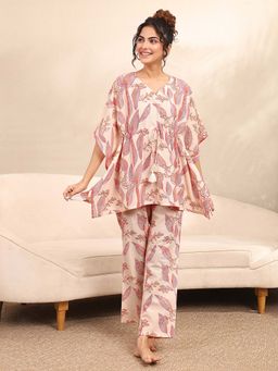 Libas - Pink Floral Printed Kurti with Attached Waistbelt & Pyjama