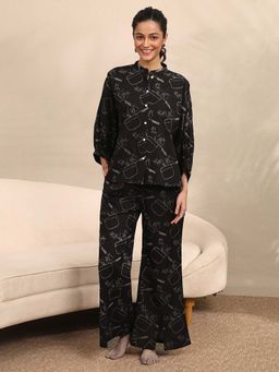 Libas - Black Abstract Printed Shirt with Pyjama