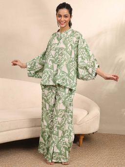 Libas - Green Geometric Printed Shirt with Pyjama