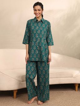 Libas - Green Floral Printed Shirt with Pyjama