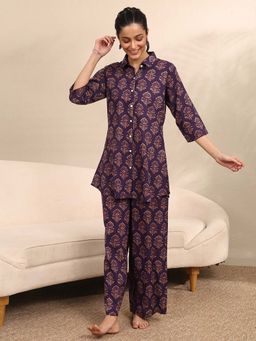 Libas - Purple Floral Printed Shirt with Pyjama