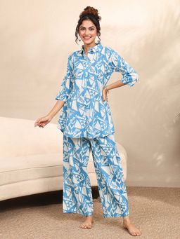 Libas - Blue Abstract Printed Shirt with Pyjama