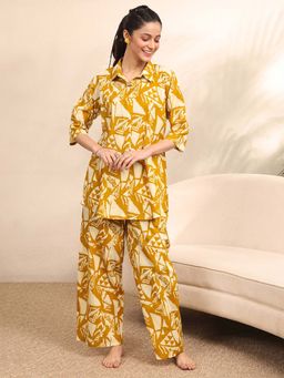 Libas - Mustard Abstract Printed Shirt with Pyjama