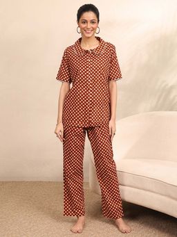 Libas - Rust Polka Dots Shirt with Pyjama