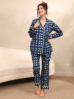 Libas - Navy Blue Polka Dots Shirt with Pyjama