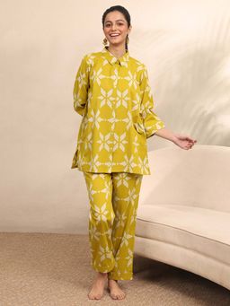 Libas - Mustard Floral Printed Shirt with Pyjama