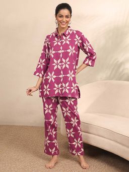 Libas - Purple Floral Printed Shirt with Pyjama