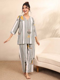 Libas - Off White Striped Kurti with Pyjama